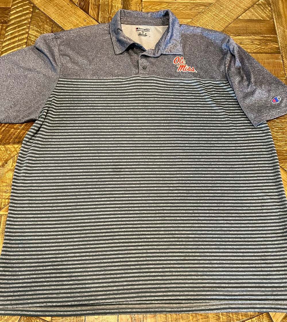 Champion Ole Miss Polo Shirt Size 2XL Gray Striped Golf